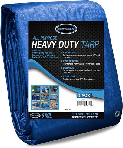 Tarps Blue All Purpose Waterproof 8x10 (Pack of 3) - All Purpose 5 MIL Tarp - High Durability Pack of 3 8x10 Tarps - Construction, Rain Shelter, Outdoor Cover and Camping Use by Dry Gear in Saudi Arabia
