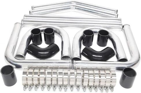 Sunroad 3in 3 '' 8pcs turbo interbooler tube boot boot المصقول أنبوب هواء 600 مم مع خرطوم سيليكون 2pcs و 16pcs 3 " in Kuwait