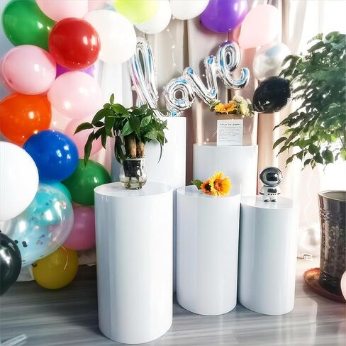 Cylinder Pedestal Stands for Parties,Metal Cylinder Stands for Party White Round Display Pedestal Stand for Wedding Props Birthday Babyshower Party Event Decor (5PC(90/75/60/55/50)) in Saudi Arabia