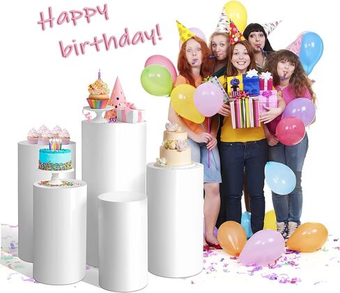Cylinder Pedestal Stands for Parties,Metal Cylinder Stands for Party White Round Display Pedestal Stand for Wedding Props Birthday Babyshower Party Event Decor (5PC(90/75/60/55/50)) in Saudi Arabia