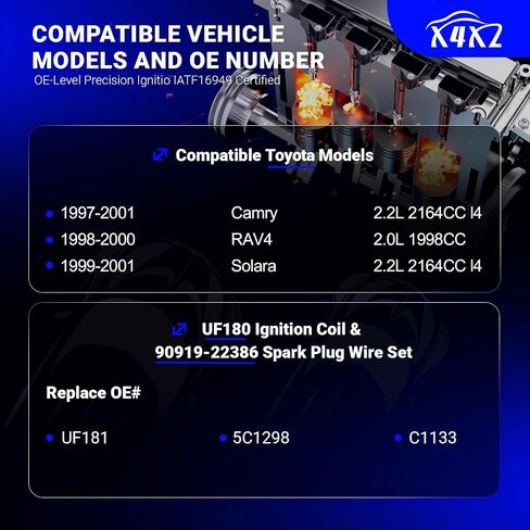 UF180 Coil Coil & 90919-22386 Spark Plug Wire Set for 1997-2001 Toyota Camry RAV4 Solara L4 استبدال# UF181 5C1298 C1133 in Saudi Arabia