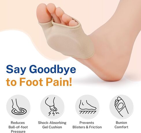Metatarsal Pads with Gel Pad for Men and Women, Metatarsal Sleeves, Ball of Foot Cushion for Feet Pain Relief, Metatarsalgia, Mortons Neuroma, Sesamoiditis, Metatarsalgia Insoles, 2 Pairs, Beige, L in Kuwait