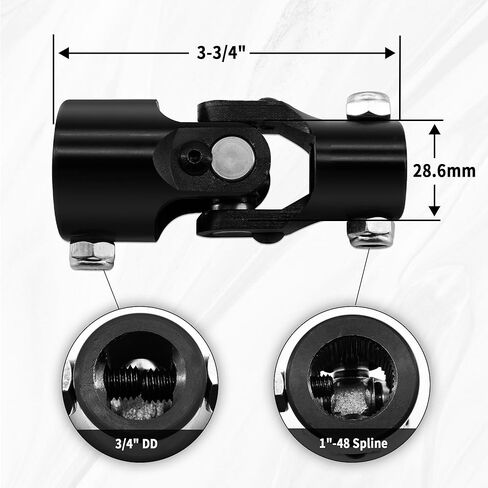 1"-48 Spline X 3/4" DD Black Steering Universal Joint Single U Joint Shaft,Total Length: 96mm (3-3/4") in Saudi Arabia