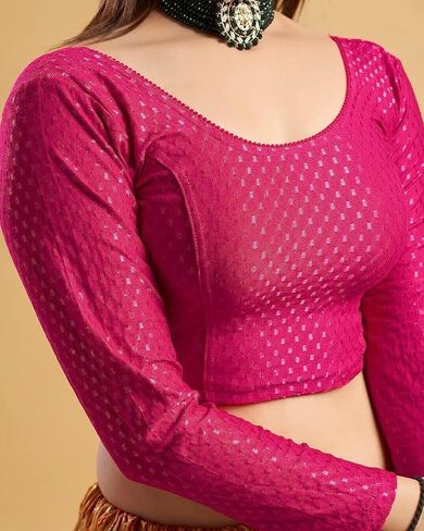 TMS Women's Blouses Readymade Gold Stretchable Saree Crop Top Choli Free Size Long Sleeve in Kuwait