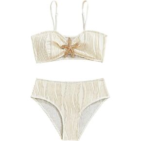 Girl's 2 Piece Textured Starfish Swimsuit Spaghetti Strap Padded Bathing Suit Bikini Sets in Saudi Arabia