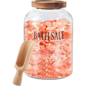 Klmnop 74 oz Glass Bath Salts Jar with Wooden Scoop, Bath Salt Container with Lid, Bathroom Organizers and Bath Decor(Clear) in Saudi Arabia