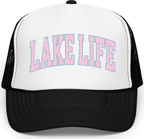 Lake Life Pink and Blue Women & Teens Classic 5 Panel Mesh Snap Back Foam Front Trucker Hat in Saudi Arabia