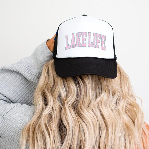 Lake Life Pink and Blue Women & Teens Classic 5 Panel Mesh Snap Back Foam Front Trucker Hat in Saudi Arabia