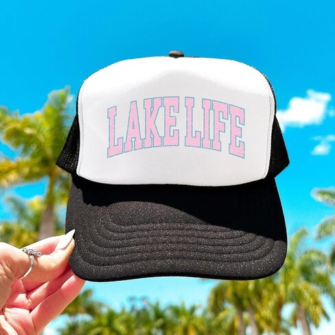 Lake Life Pink and Blue Women & Teens Classic 5 Panel Mesh Snap Back Foam Front Trucker Hat in Saudi Arabia
