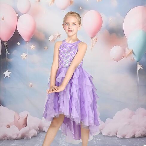 Sunny Fashion Girls Halter Dress Purple Pleated Tiered Sequin Pageant Hi-lo Hollow Back in Saudi Arabia