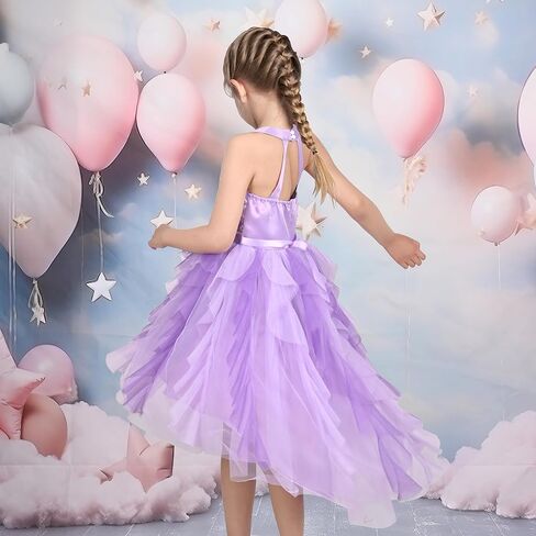 Sunny Fashion Girls Halter Dress Purple Pleated Tiered Sequin Pageant Hi-lo Hollow Back in Saudi Arabia