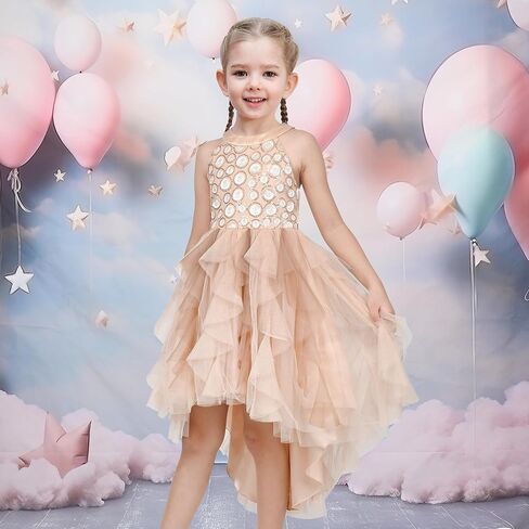 Sunny Fashion Girls Halter Dress Purple Pleated Tiered Sequin Pageant Hi-lo Hollow Back in Saudi Arabia