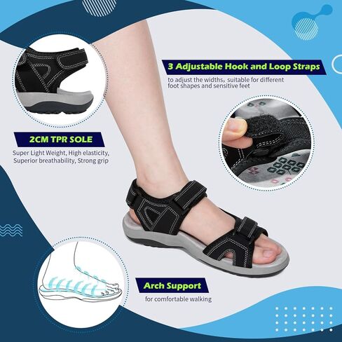 Women Comfortable Walking Sandals with Arch Support Hiking Sandals Casual Summer Athletic Sandals for Outdoor with 3 Adjustable Hook and Loop Strap in Saudi Arabia