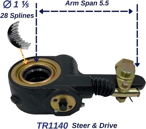 TORQUE 4 Pack of AS1140 Automatic Brake Slack Adjuster 1.5" Diameter, 28 Spline Teeth 5.5" Lever w/lock clevis (Replaces Meritor R801070 R801072 R801073 Freightliner Mack 1140) (4 x TR1140) in Saudi Arabia