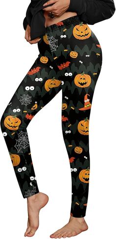 For G and PL Halloween Womens Costume Stretchy Leggings Printed Yoga Soft Casual Skinny Pants Purple Pumpkin XL in Kuwait