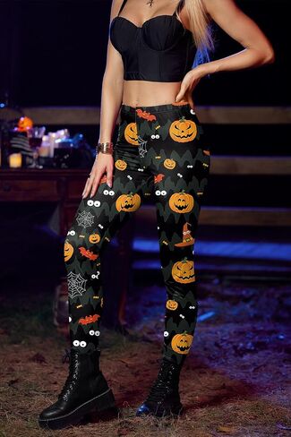 For G and PL Halloween Womens Costume Stretchy Leggings Printed Yoga Soft Casual Skinny Pants Purple Pumpkin XL in Kuwait