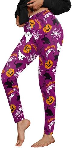 For G and PL Halloween Womens Costume Stretchy Leggings Printed Yoga Soft Casual Skinny Pants Purple Pumpkin XL in Kuwait