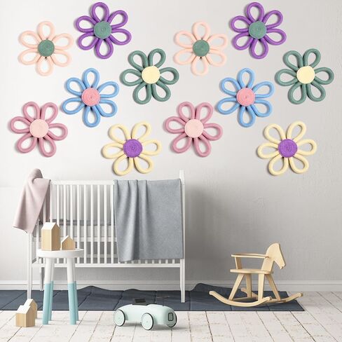 RIPENG 6 PCS BOHO DECREDER for Girl 6 Inch Woven Daisy Flower Macrame Wall Hanging Bohemian Wall Decore Daisy Decery for Baby Girls Kids Home Bedroom ( in Kuwait