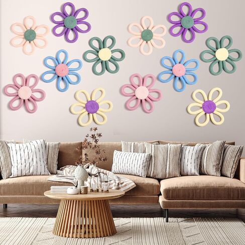 RIPENG 6 PCS BOHO DECREDER for Girl 6 Inch Woven Daisy Flower Macrame Wall Hanging Bohemian Wall Decore Daisy Decery for Baby Girls Kids Home Bedroom ( in Kuwait
