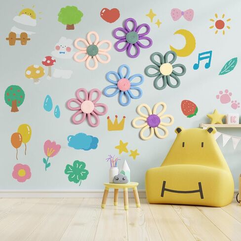 RIPENG 6 PCS BOHO DECREDER for Girl 6 Inch Woven Daisy Flower Macrame Wall Hanging Bohemian Wall Decore Daisy Decery for Baby Girls Kids Home Bedroom ( in Kuwait