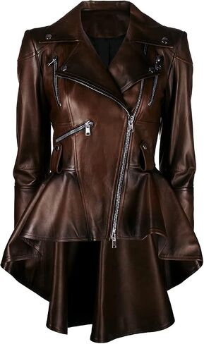 Vearfit Alexzender Medusa Black Peplum Frasnerable Long Tall Women Coat Blazar Lambskin Leather Jacket for Women in Kuwait