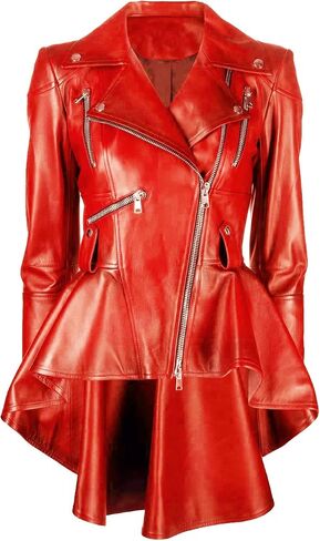 Vearfit Alexzender Medusa Black Peplum Frasnerable Long Tall Women Coat Blazar Lambskin Leather Jacket for Women in Kuwait