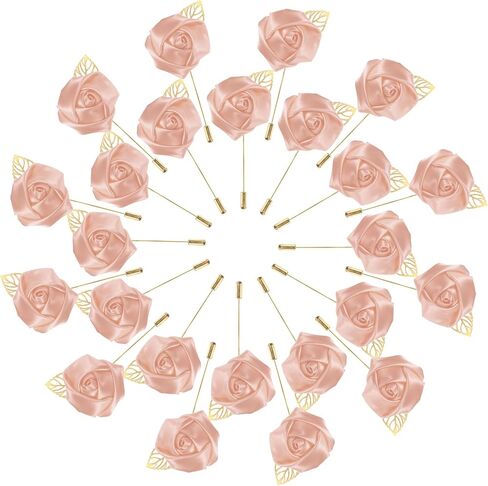 48-Pack Flower Lapel Pins for Men, Golden Leaf Rose Boutonnieres Pin Groom Boutonnieres for Wedding/Dance/Party, Men Lapel Pins for Suits Satin Flower Corsage [Pink] in Saudi Arabia