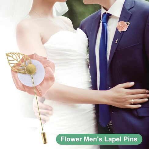 48-Pack Flower Lapel Pins for Men, Golden Leaf Rose Boutonnieres Pin Groom Boutonnieres for Wedding/Dance/Party, Men Lapel Pins for Suits Satin Flower Corsage [Pink] in Saudi Arabia