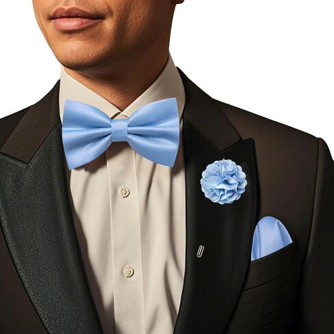 Barry.Wang Bow Tie for Men Solid Color Pre-tied Bowtie Pocket Square Lapel Pin Set Adjustable Formal Tuxedo Bowtie Party in Saudi Arabia