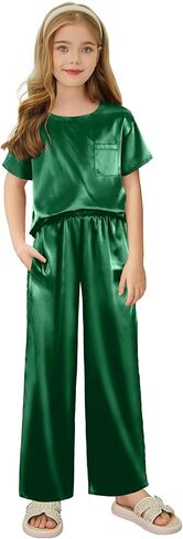 Arshiner Girls' Pajama Sets Satin Pajamas Soft Silk Pjs Short Sleeve Lounge Set Sleepwear in Saudi Arabia