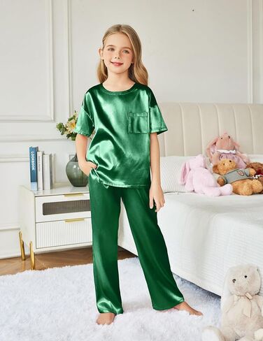 Arshiner Girls' Pajama Sets Satin Pajamas Soft Silk Pjs Short Sleeve Lounge Set Sleepwear in Saudi Arabia