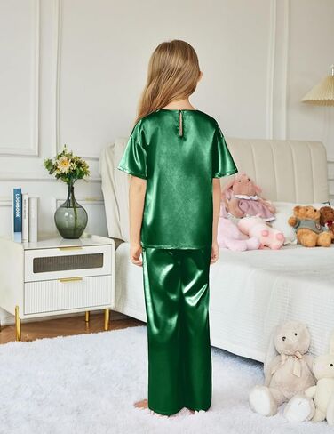 Arshiner Girls' Pajama Sets Satin Pajamas Soft Silk Pjs Short Sleeve Lounge Set Sleepwear in Saudi Arabia