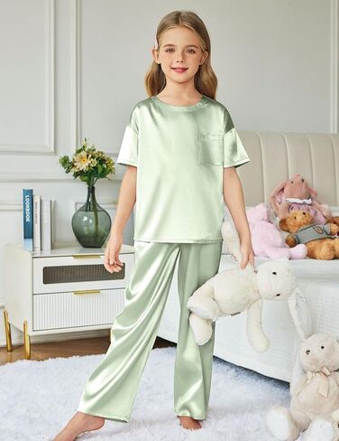 Arshiner Girls' Pajama Sets Satin Pajamas Soft Silk Pjs Short Sleeve Lounge Set Sleepwear in Saudi Arabia