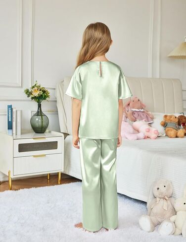 Arshiner Girls' Pajama Sets Satin Pajamas Soft Silk Pjs Short Sleeve Lounge Set Sleepwear in Saudi Arabia