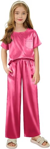 Arshiner Girls' Pajama Sets Satin Pajamas Soft Silk Pjs Short Sleeve Lounge Set Sleepwear in Saudi Arabia