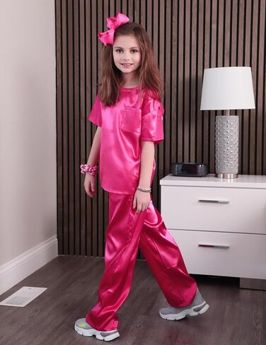 Arshiner Girls' Pajama Sets Satin Pajamas Soft Silk Pjs Short Sleeve Lounge Set Sleepwear in Saudi Arabia