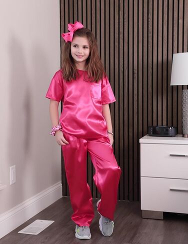 Arshiner Girls' Pajama Sets Satin Pajamas Soft Silk Pjs Short Sleeve Lounge Set Sleepwear in Saudi Arabia