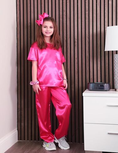 Arshiner Girls' Pajama Sets Satin Pajamas Soft Silk Pjs Short Sleeve Lounge Set Sleepwear in Saudi Arabia