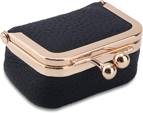 Genuine Leather Mini Jewelry Box, Mini Jewelry Travel Case, Small Portable Organizer Storage Pouch, Coin Purse with Kiss Lock for Ring Necklace Earrings Bracelet Perfect Gift for Women Girls (Pink) in Saudi Arabia
