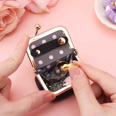 Genuine Leather Mini Jewelry Box, Mini Jewelry Travel Case, Small Portable Organizer Storage Pouch, Coin Purse with Kiss Lock for Ring Necklace Earrings Bracelet Perfect Gift for Women Girls (Pink) in Saudi Arabia