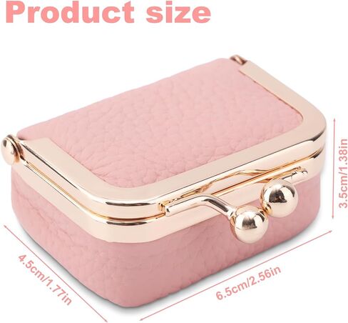 Genuine Leather Mini Jewelry Box, Mini Jewelry Travel Case, Small Portable Organizer Storage Pouch, Coin Purse with Kiss Lock for Ring Necklace Earrings Bracelet Perfect Gift for Women Girls (Pink) in Saudi Arabia