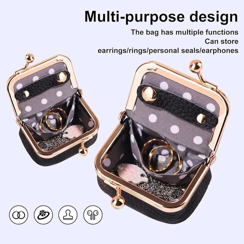 Genuine Leather Mini Jewelry Box, Mini Jewelry Travel Case, Small Portable Organizer Storage Pouch, Coin Purse with Kiss Lock for Ring Necklace Earrings Bracelet Perfect Gift for Women Girls (Pink) in Saudi Arabia