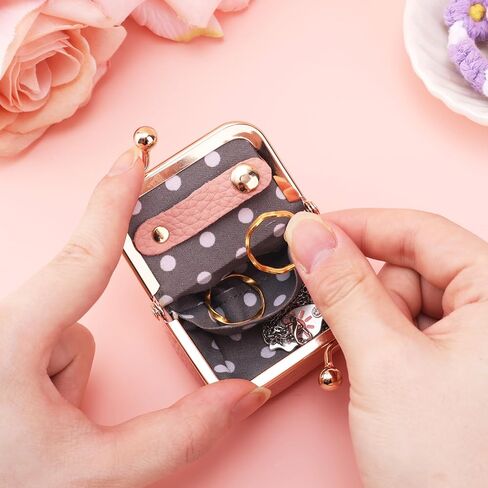 Genuine Leather Mini Jewelry Box, Mini Jewelry Travel Case, Small Portable Organizer Storage Pouch, Coin Purse with Kiss Lock for Ring Necklace Earrings Bracelet Perfect Gift for Women Girls (Pink) in Saudi Arabia