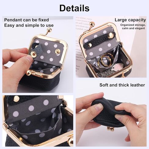 Genuine Leather Mini Jewelry Box, Mini Jewelry Travel Case, Small Portable Organizer Storage Pouch, Coin Purse with Kiss Lock for Ring Necklace Earrings Bracelet Perfect Gift for Women Girls (Pink) in Saudi Arabia