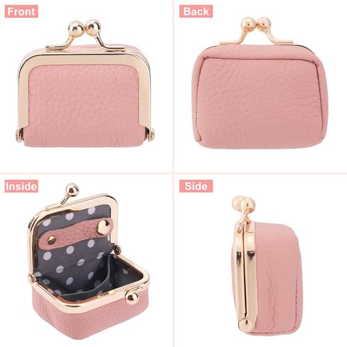Genuine Leather Mini Jewelry Box, Mini Jewelry Travel Case, Small Portable Organizer Storage Pouch, Coin Purse with Kiss Lock for Ring Necklace Earrings Bracelet Perfect Gift for Women Girls (Pink) in Saudi Arabia