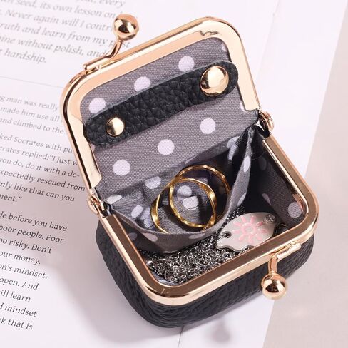 Genuine Leather Mini Jewelry Box, Mini Jewelry Travel Case, Small Portable Organizer Storage Pouch, Coin Purse with Kiss Lock for Ring Necklace Earrings Bracelet Perfect Gift for Women Girls (Pink) in Saudi Arabia