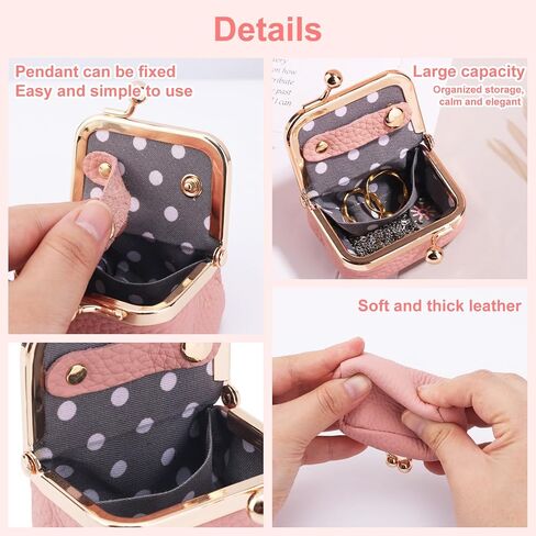 Genuine Leather Mini Jewelry Box, Mini Jewelry Travel Case, Small Portable Organizer Storage Pouch, Coin Purse with Kiss Lock for Ring Necklace Earrings Bracelet Perfect Gift for Women Girls (Pink) in Saudi Arabia