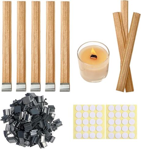 30 Sets Double-Layered Wooden Candle Wicks and Stands 5.1 X 0.5 Inch Natural Candle Wood Wicks Wooden Wicks Wood Wicks for Candles Making,Wooden Candle Wick with Base and Stickers in Kuwait