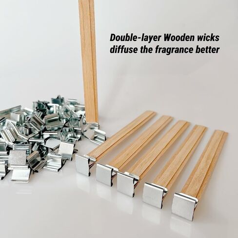 30 Sets Double-Layered Wooden Candle Wicks and Stands 5.1 X 0.5 Inch Natural Candle Wood Wicks Wooden Wicks Wood Wicks for Candles Making,Wooden Candle Wick with Base and Stickers in Saudi Arabia
