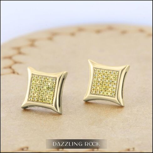 Dazzlingrock Collection 0.15 ctw Round Yellow Diamond Kite Shape Stud Earrings for Men and Women in 18K Yellow Gold Plated 925 Sterling Silver in Saudi Arabia